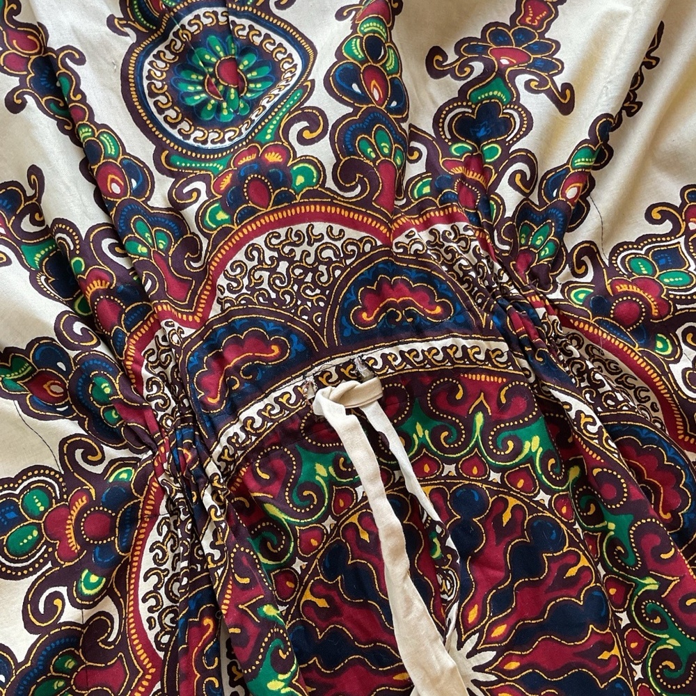 VTG Dashiki African Print Adjustable Waist Gold Maroon Kaftan Kimono Dress O/S - Picture 4 of 11